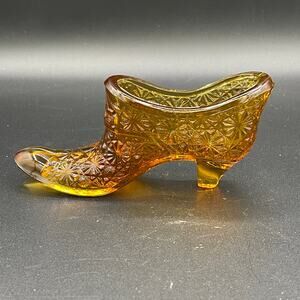 Vintage Fenton Amber Glass Daisy & Button Shoe Slipper